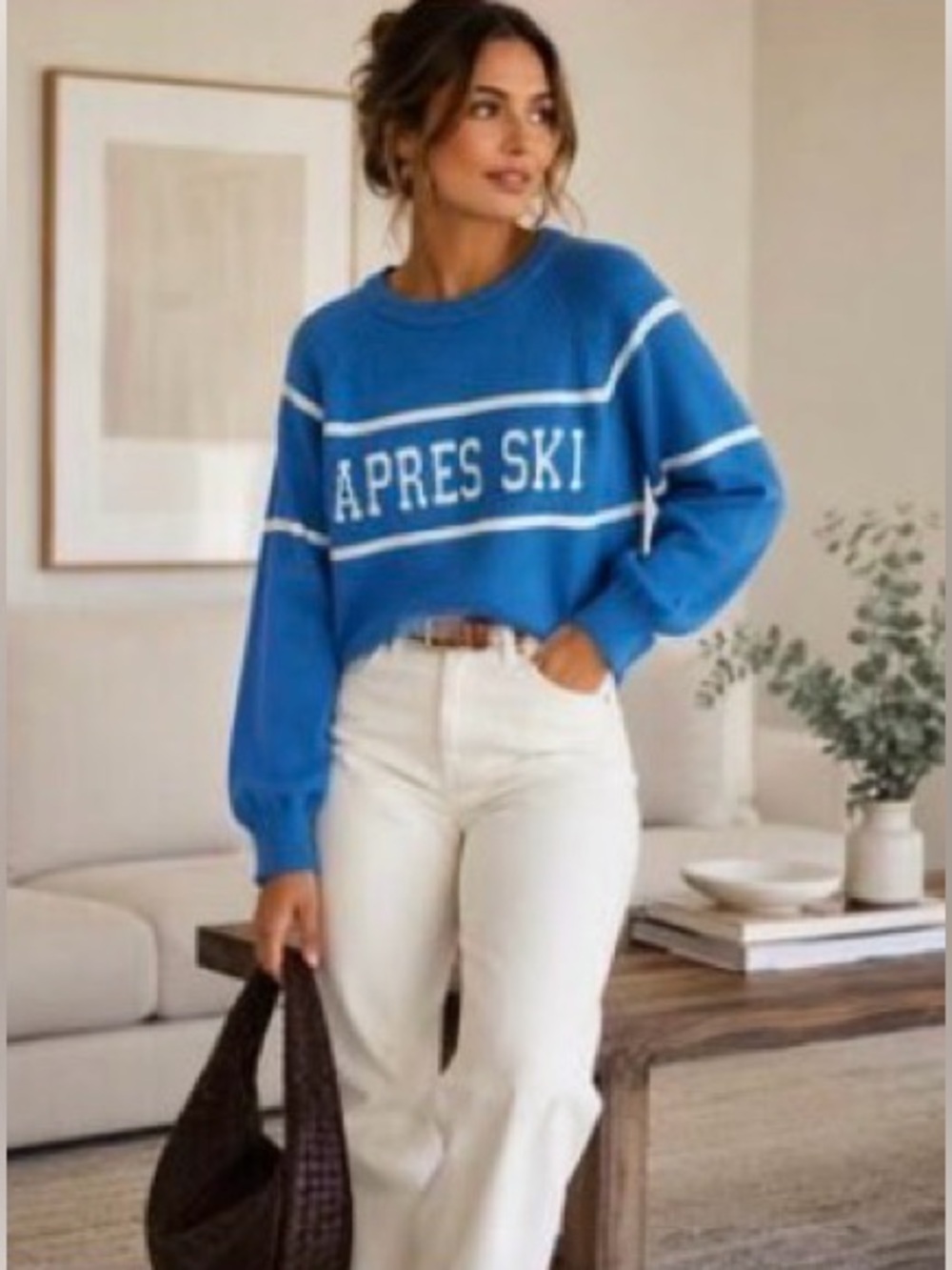 ALTAR’D STATE Women’s Apres Ski Blue and White Long Sleeve Sweater Size XS